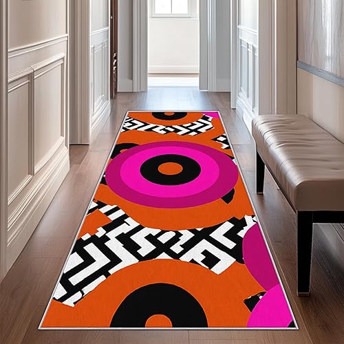 Miniatura 2 de Retro 70s Runner Rug 4x8, Greek Key Circle Pattern Runner Rug for Hallway Bedroom Kitchen Entryway Non-Slip, Retro 70s Home Decor Rugs Ultra-Thin