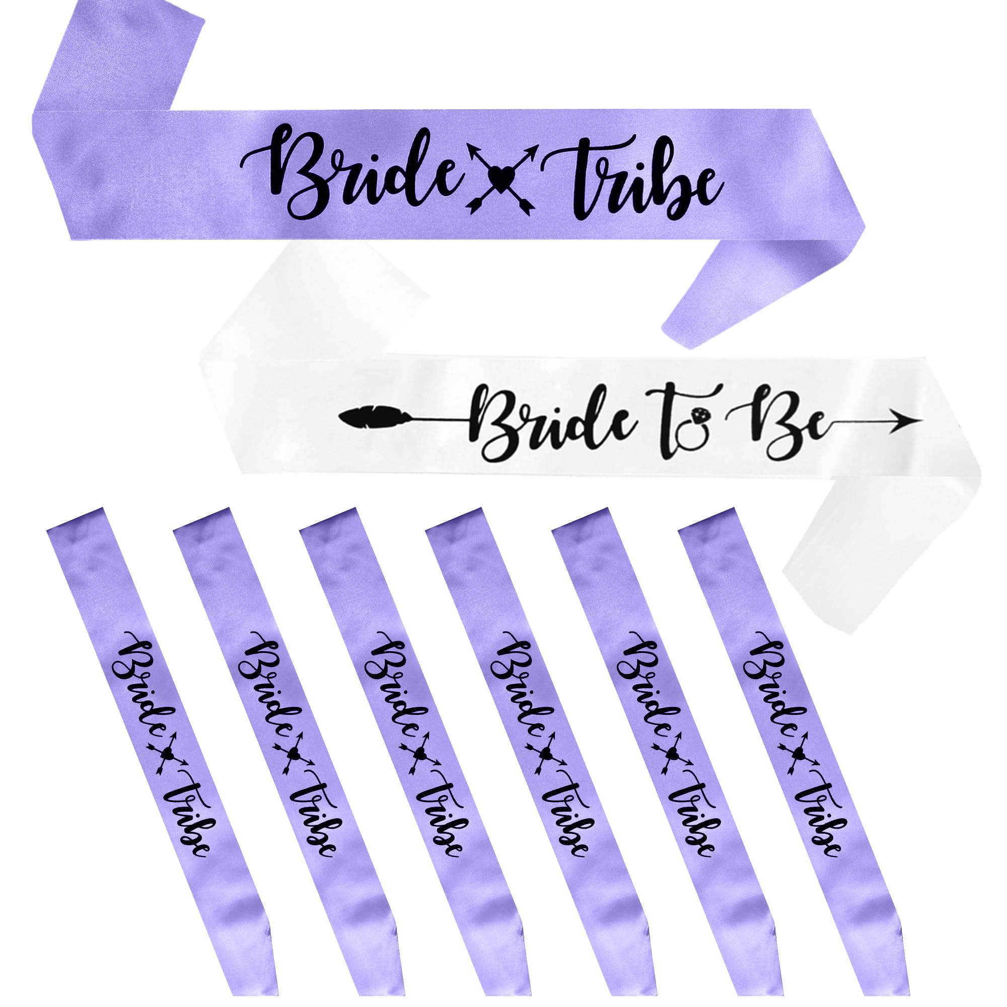 Bachelorettesy Bride Tribe Bridesmaids Sashes 8 Pack Satin Bachelorette Sashes for Bridal Shower Decorations, Bachelorette Party Decorations, Bachelorette Party Favors Girls' Night Out - Lavender