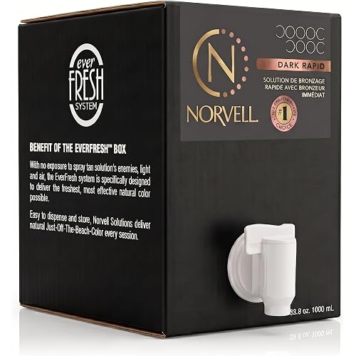 Norvell Premium Spray Tan Solution Dark Rapid 1 liter | Professional Sunless Tanning Formula for Fast Natural Bronze Glow, Streak Free, Long Lasting Color
