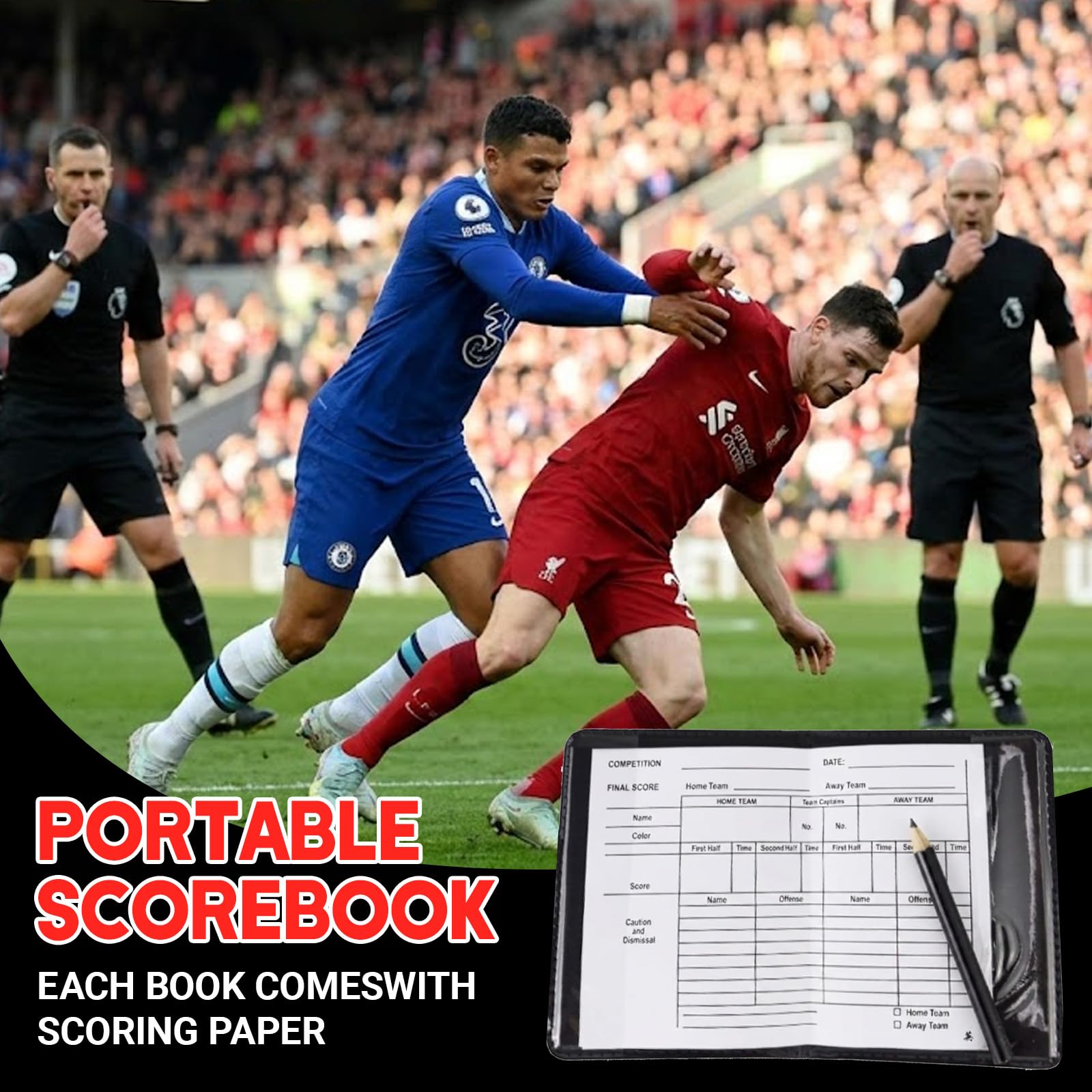 Kit de Árbitro de Fútbol con 4Tarjetas Roja y Amarilla, 2 Silbatos de Metal, 2 Lápiz y Cuaderno, Accesorios de Arbitraje Deportivo Profesional