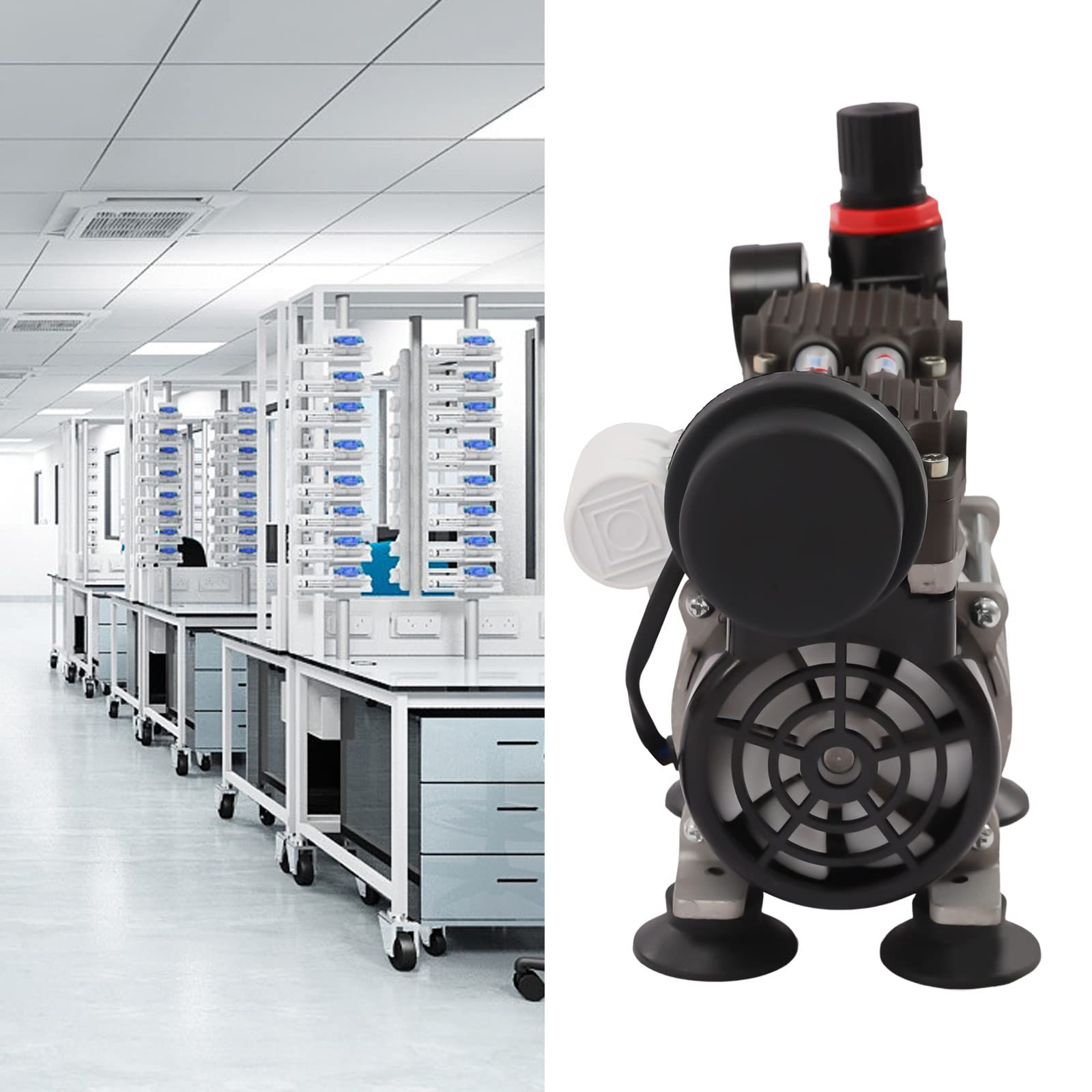 Lab Oilless Vacuum Pump, 90kpa Vacuum Pump with Pressure Gauge and Silencer, Compact Structure Vacuum Pump with Overheating Cut-Off Protector, for Packaging Machines