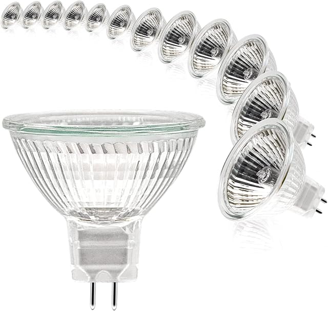 Simusi MR16 Halogen Light Bulbs, (12 Pack) 12V 50W Spotlight Bulb Dimmable for Ceiling Light, 2 Pin Halogen Spotlight Bulbs ,Gu5.3 Bulb 2700K Warm White