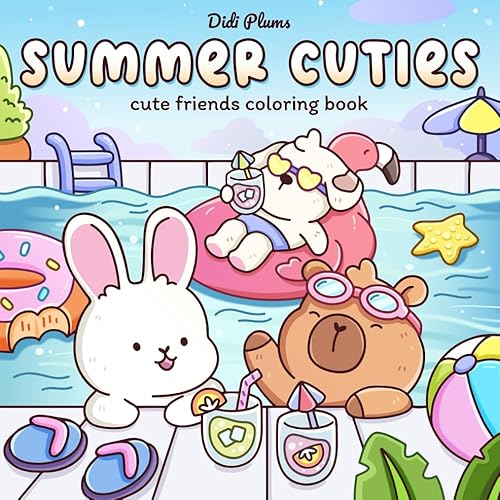 Summer Cuties: Cute Coloring Book for Adults & Teens Featuring Adorable Animal Friends in Cozy Summer Scenes for Relaxation