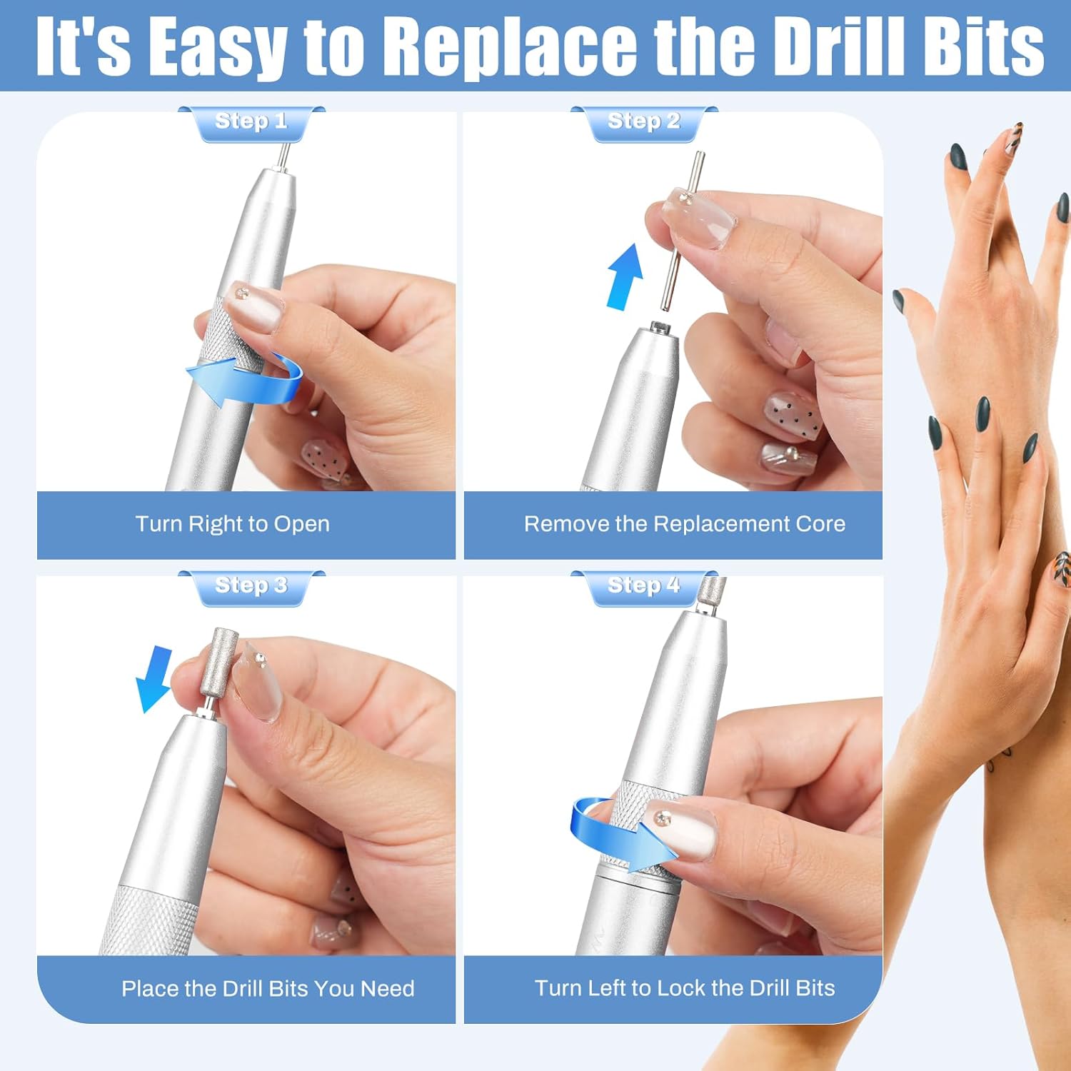 Electric Nail Drill Professional 50000RPM, Fast Removal Electric Nails Drill, 6000mAh Rechargeable Portable Nail Drill Machine for Acrylic Gel Nails, Manicure Polishing for Salon Home