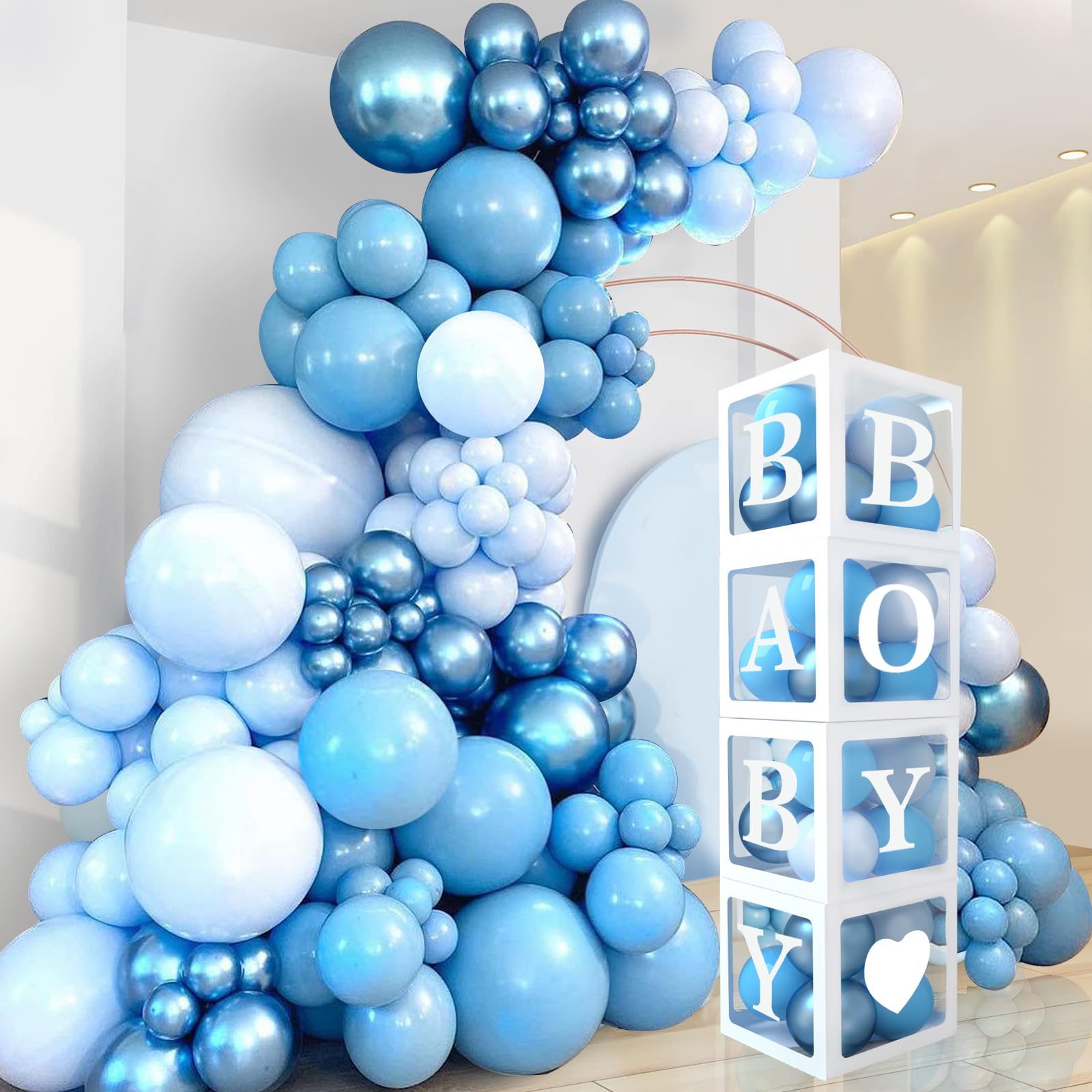 Kit Décoration Baby Shower Garçon - Ballons "WELCOME HOME BABY BOY" + Motifs - Pour Fête De Naissance, Gender Reveal