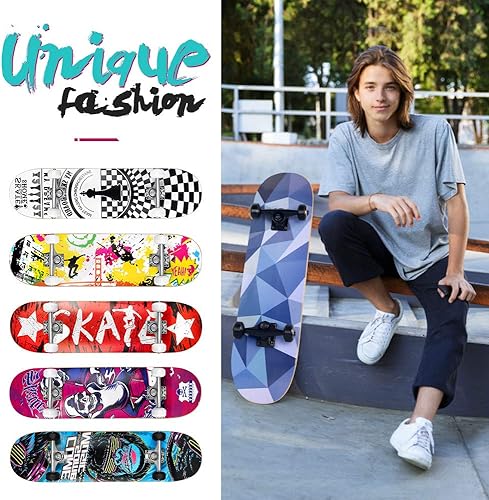 Miniatura 6 de BELEEV Patinetas para principiantes, 31 x 8 pulgadas, patineta completa para niños, adolescentes y adultos, 7 capas de arce canadiense doble patada