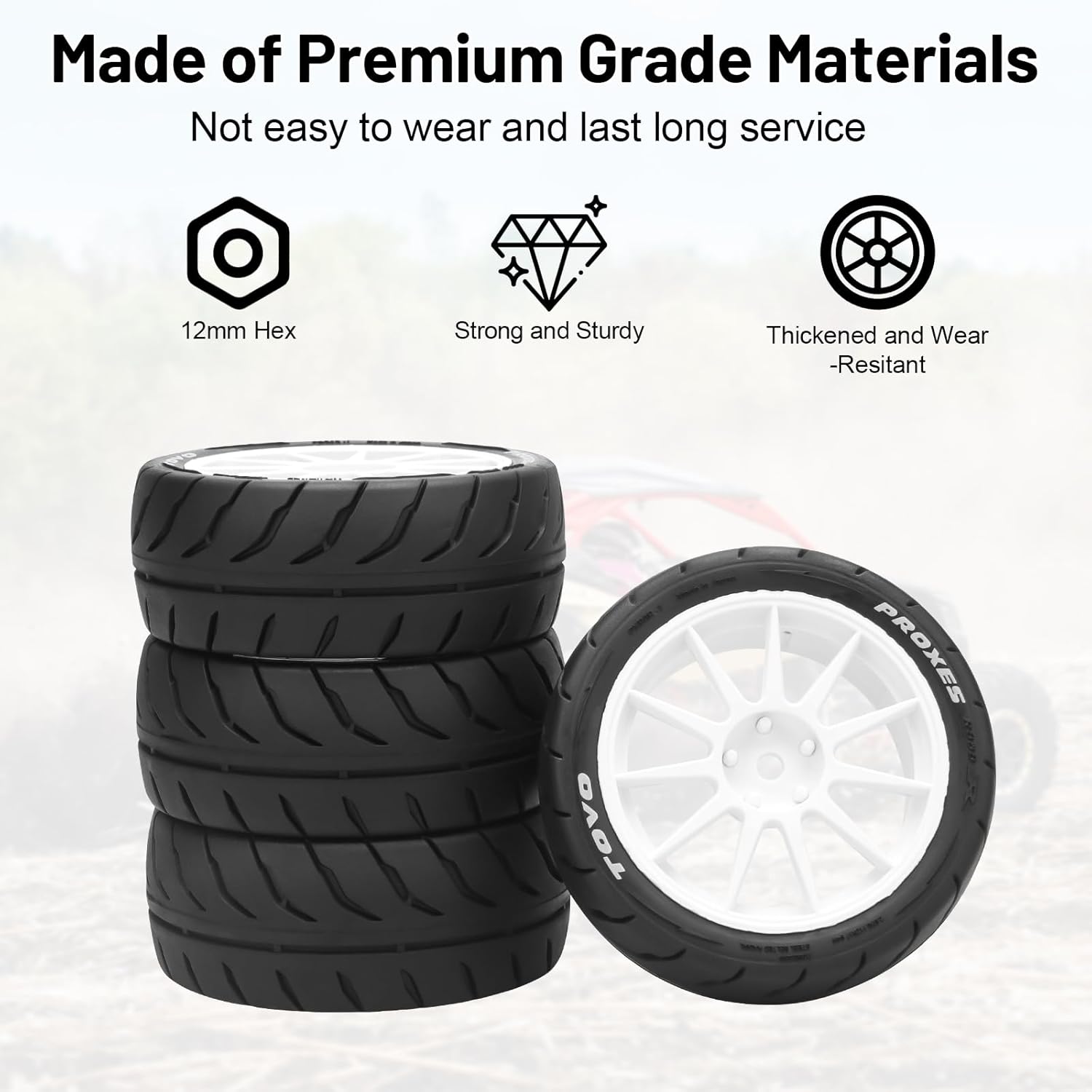 1/10 RC Tires and Wheels, daitoku 12mm Hex RC Rally Racing Tires for 1/10 Tamiya TT01 TT02 XV01 TA06 A959 PTG2 HPI KYOSHO HSP Traxxas - Style D (White)