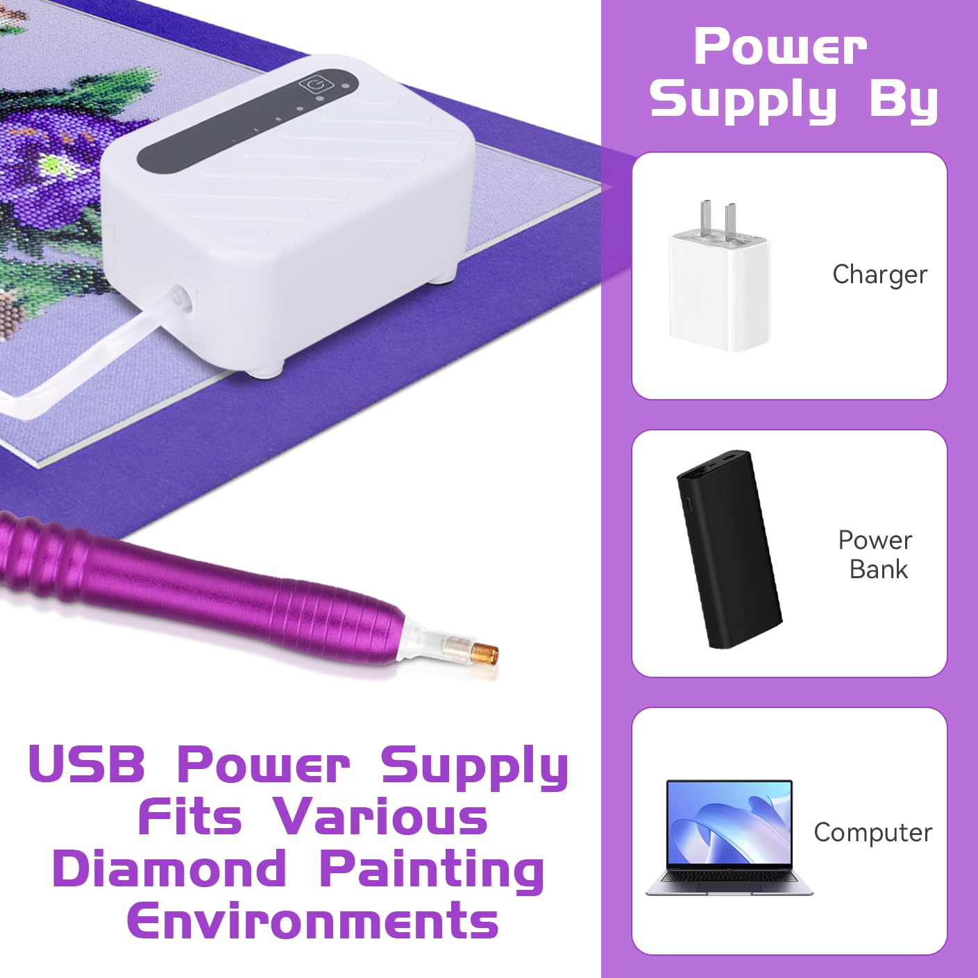 Stylo Électrique Diamond Paint Avec Plateau De Rangement - Charge USB Aspiration Instantanée