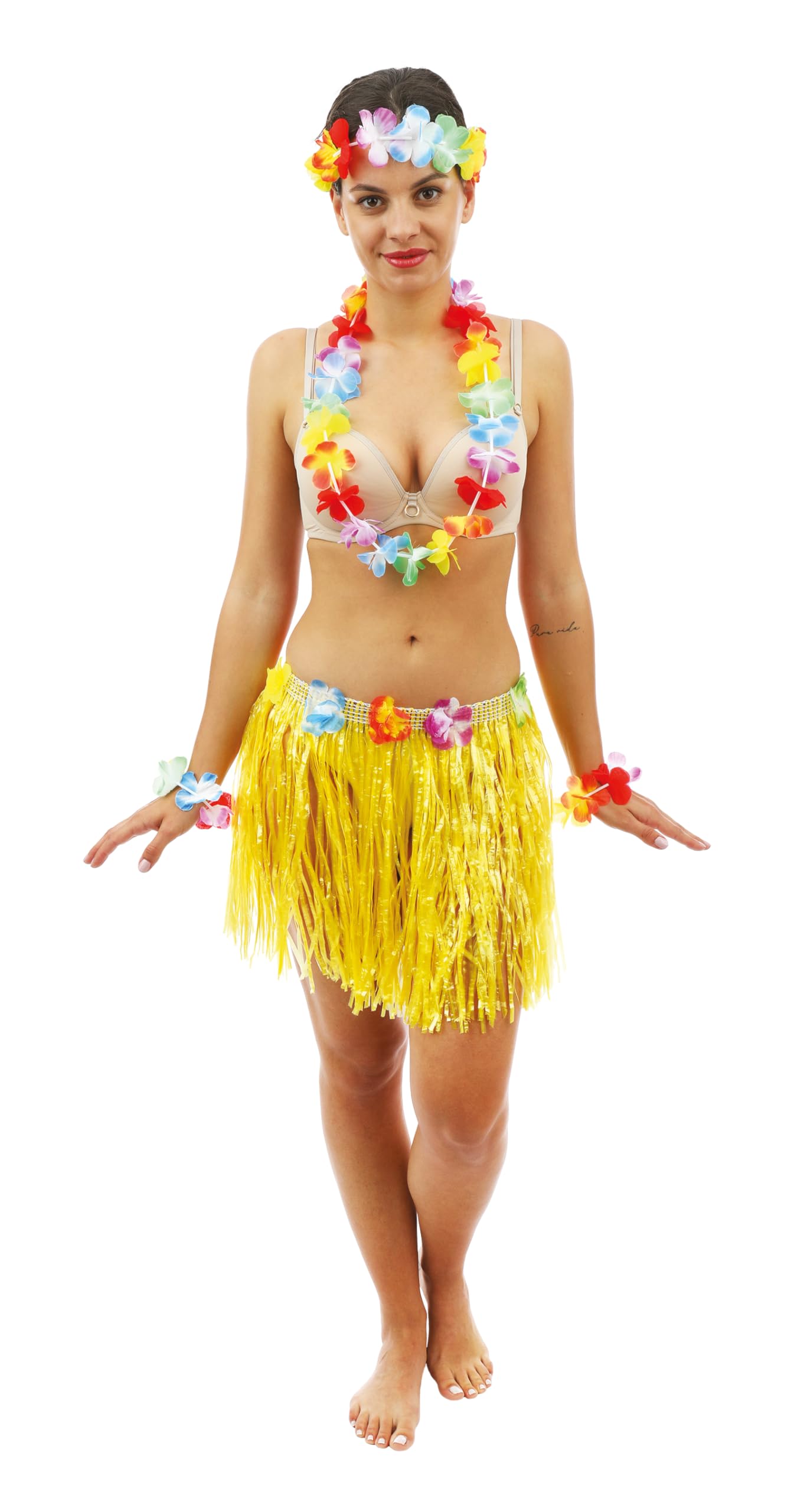 FUIPVGI Ensemble Jupe Hawaïenne 40cm - Collier, Bracelets Et Bandeaux - Costume Hawaïen Fête Plage Et Luau