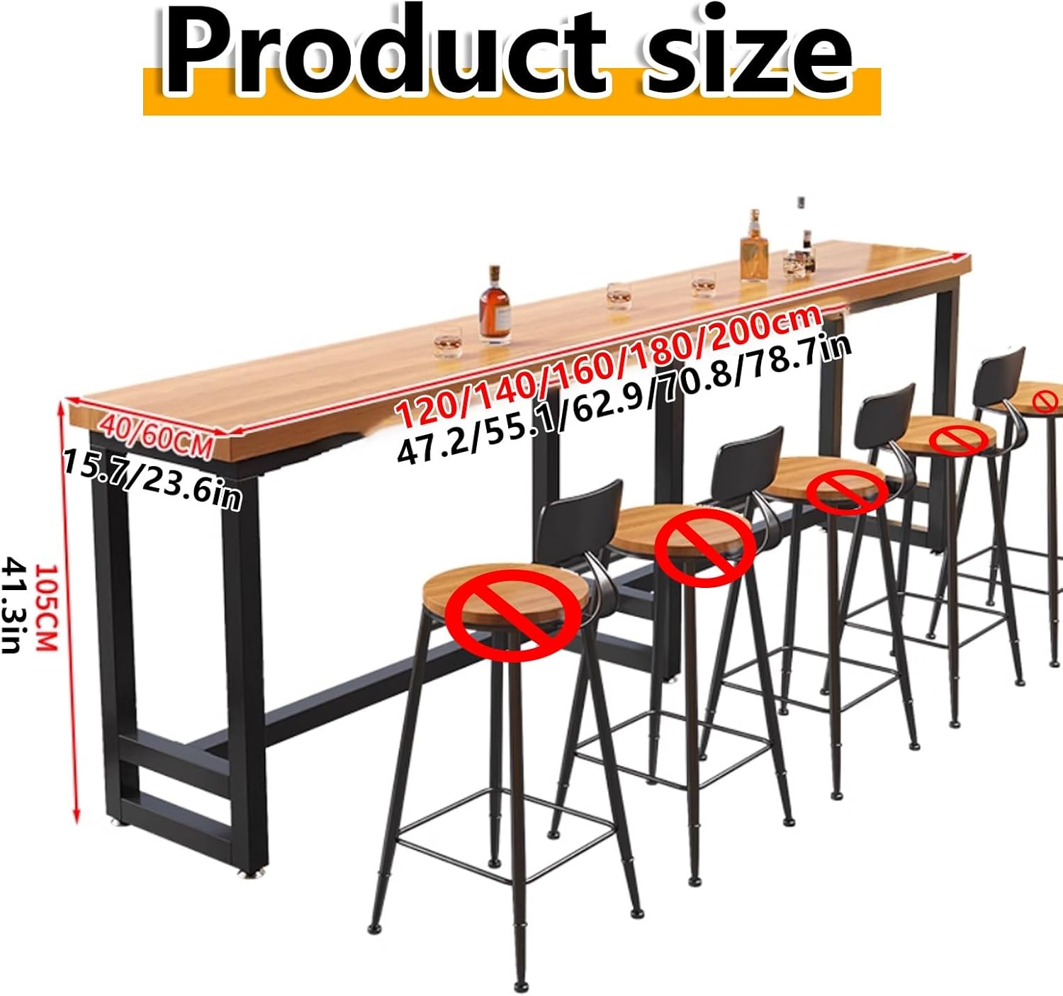 Industrial Narrow Pub Patio Bar Table,Rectangle Bar Bistro Solid Wood Long Counter with Metal Legs,Rustic Tall Counter Height,The Wall for Balcony High,Only Table(Black,120 * 40cm/47.2in)