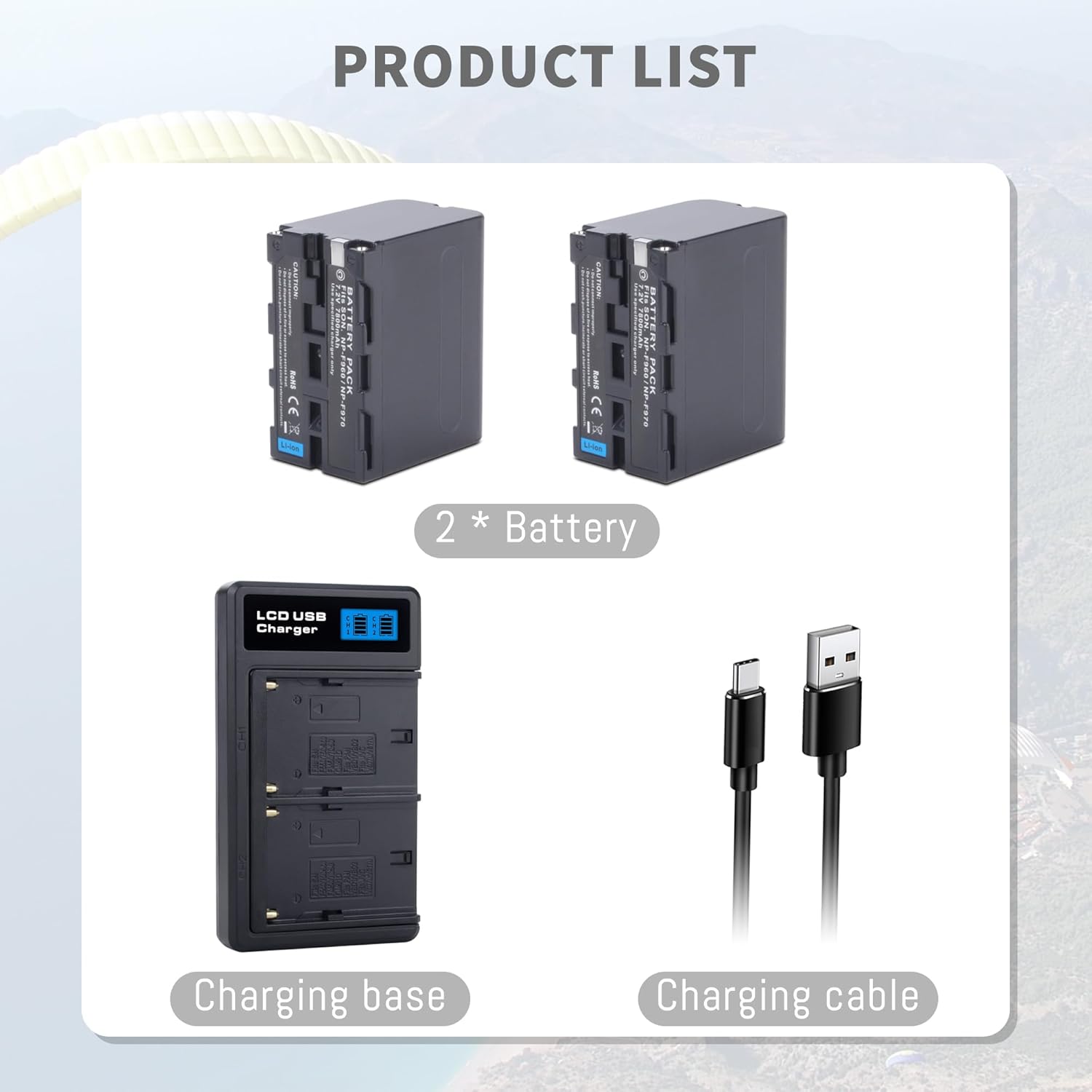 NP-F970 7800MAH Battery, 2 Packs, Compatible for Sony NP-F970 NP-F550 NP-F750 NP-F950 NP-F570 NP-F960 NP-F930 NP-F975 NP-F980 DCR-VX2100 DSR-PD170 HDR-AX2000E Camera Battery with Dual USB Fast Charger
