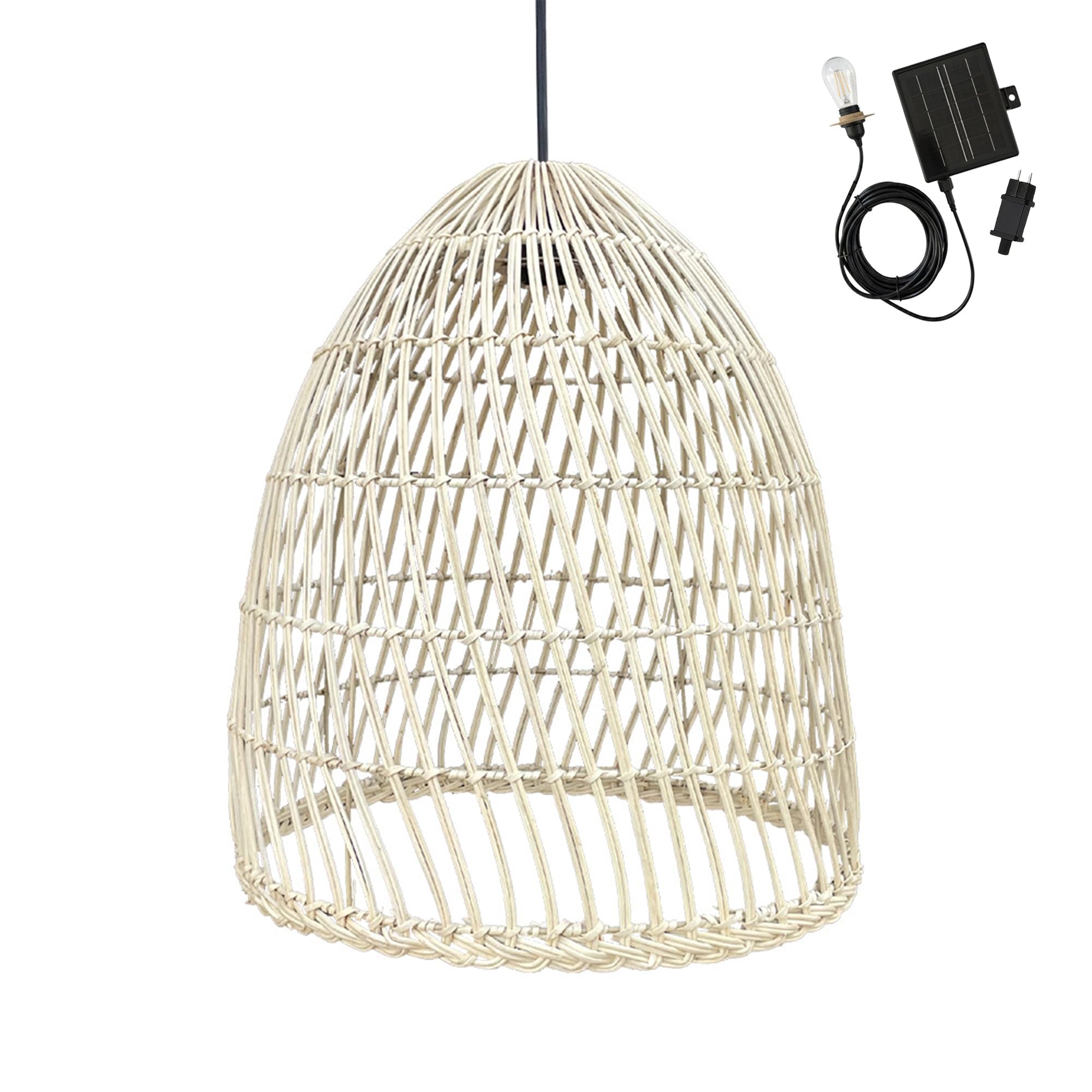 Lumisky Solar-Hängeleuchte PAULO SOLAR aus Natur-Rattan mit Hybridkabel, Netz- und Solarkabel, 5 m Länge