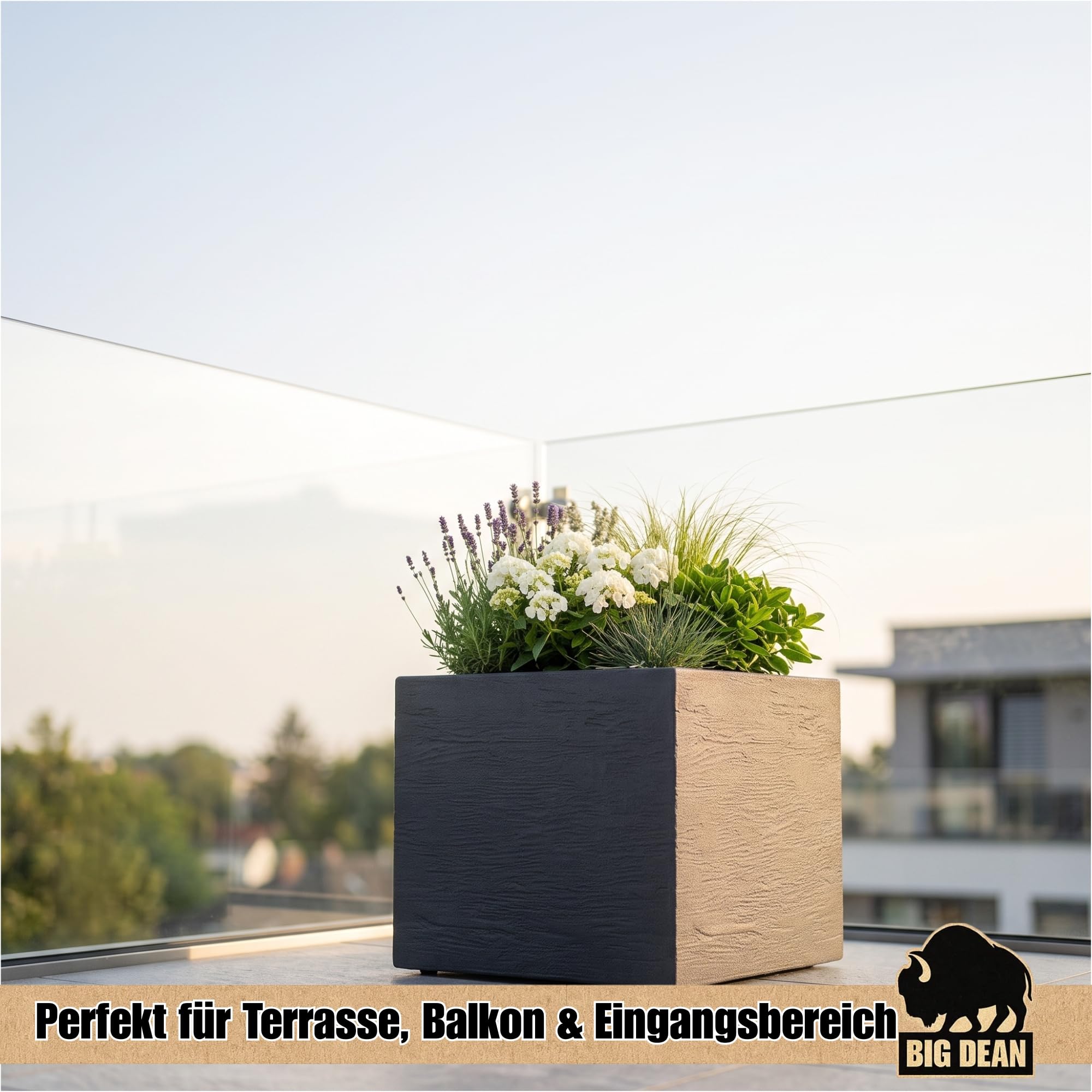 BigDean 2 Stück Blumentopf Gross draussen quadratisch 39x39cm Gross | Made in Europa Design