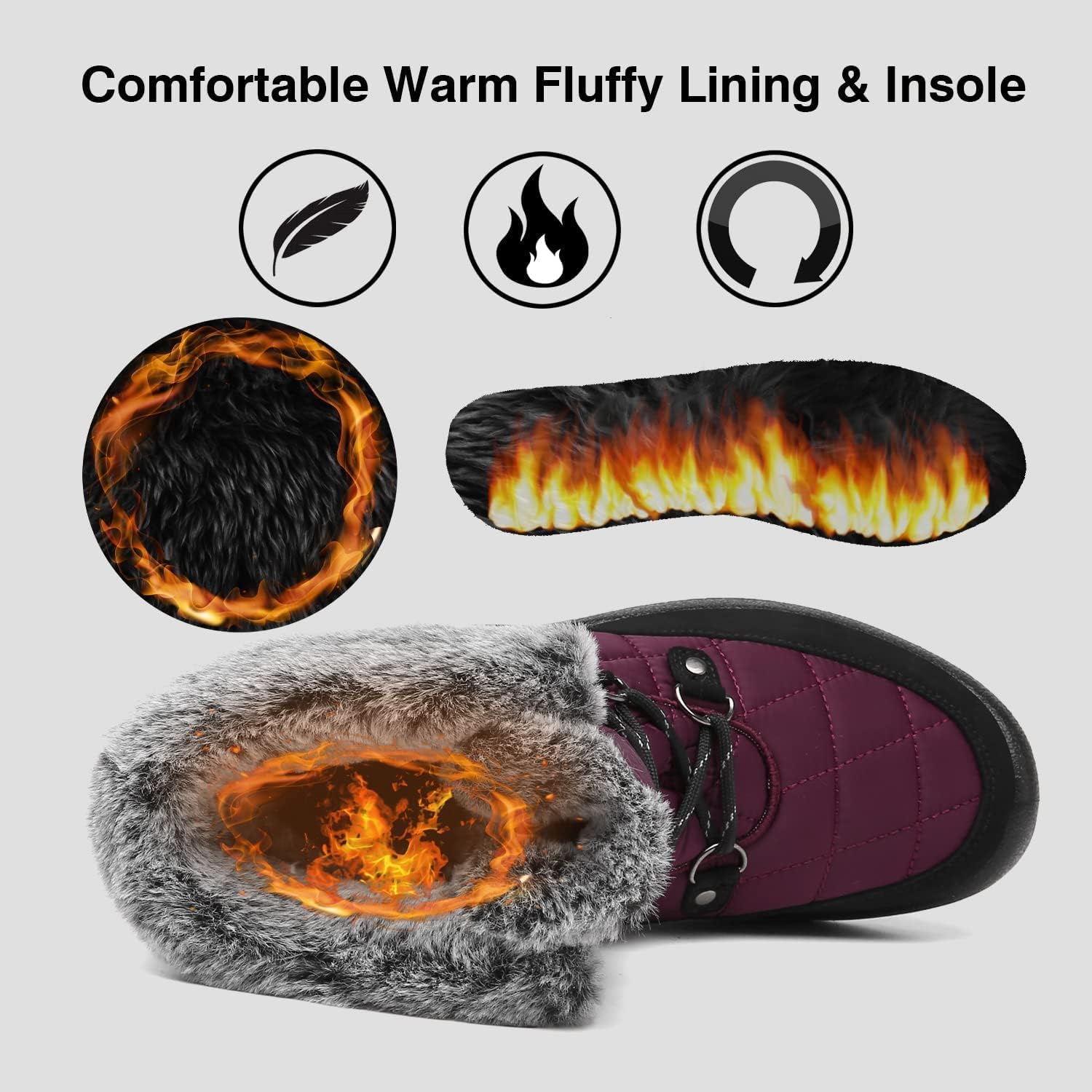 JSWEI Winter Boots for Women - Soft Comfortable Faux Fur Mid Calf Winter Snow Boots Totes Boots Lace up Snow Boots Winter Boots with Insulated Black for Outdoor - Image 4