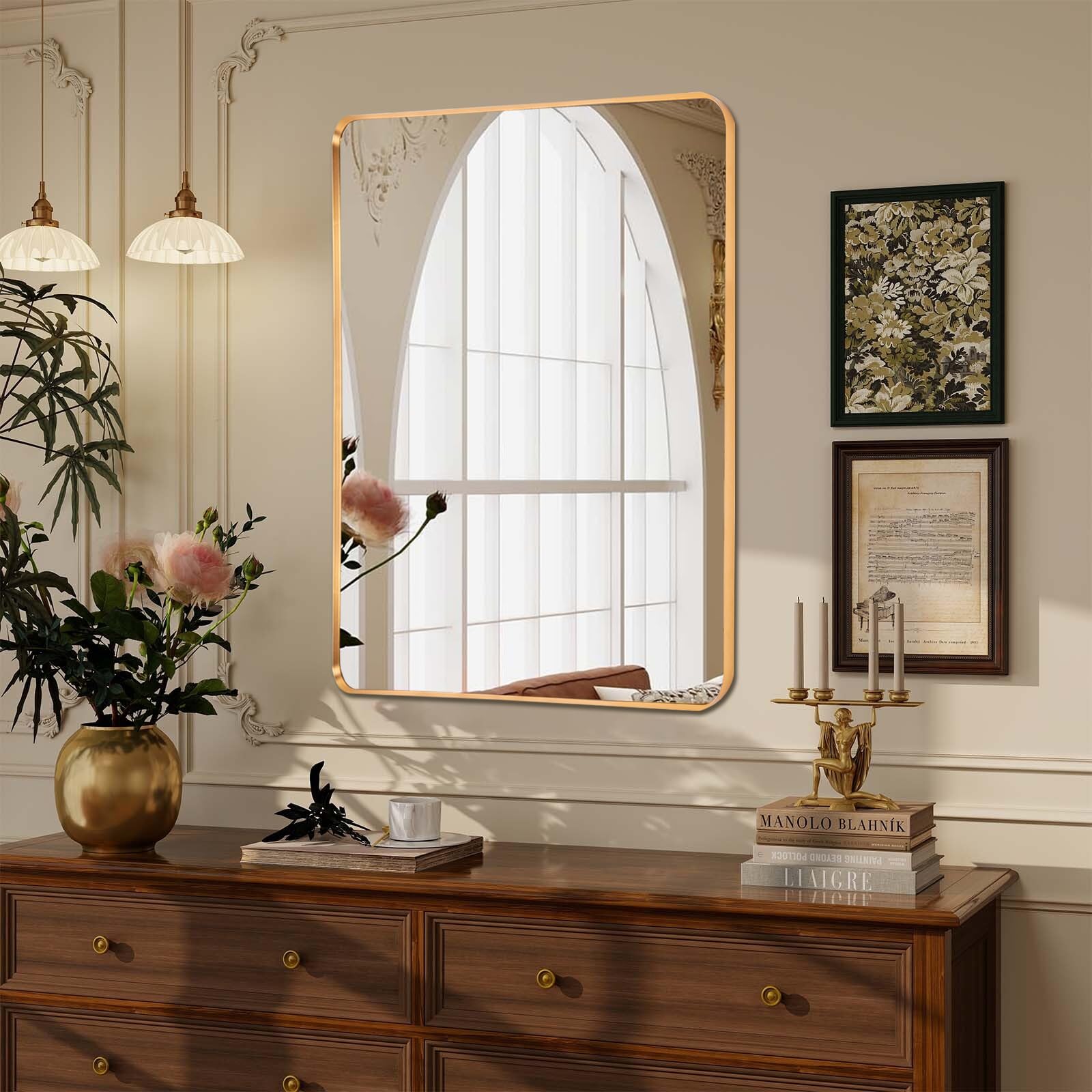 Niccy 30x22inch Wall Mirror for Bathroom, Large Rectangle Brushed Metal Framed Wall Mounted Vanity Mirror, HD Shatter-Proof Decorative Farmhouse Mirror, Hangs Horizontally or Vertically, Gold