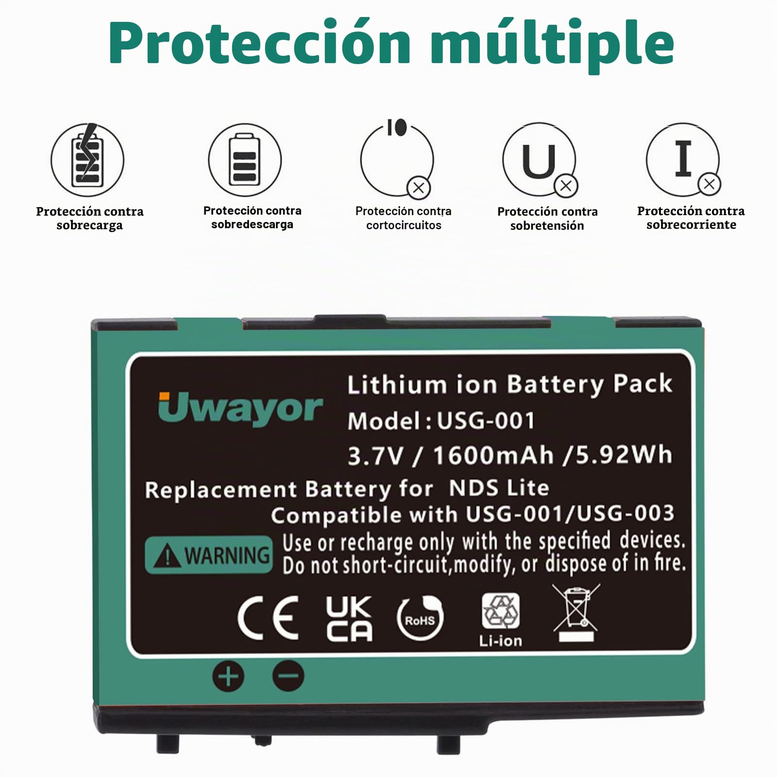 DS Lite - Batería recargable de iones de litio para consola de juegos Nintendo DS Lite (1600 mAh, los colores nuevos y antiguos se envían al azar)
