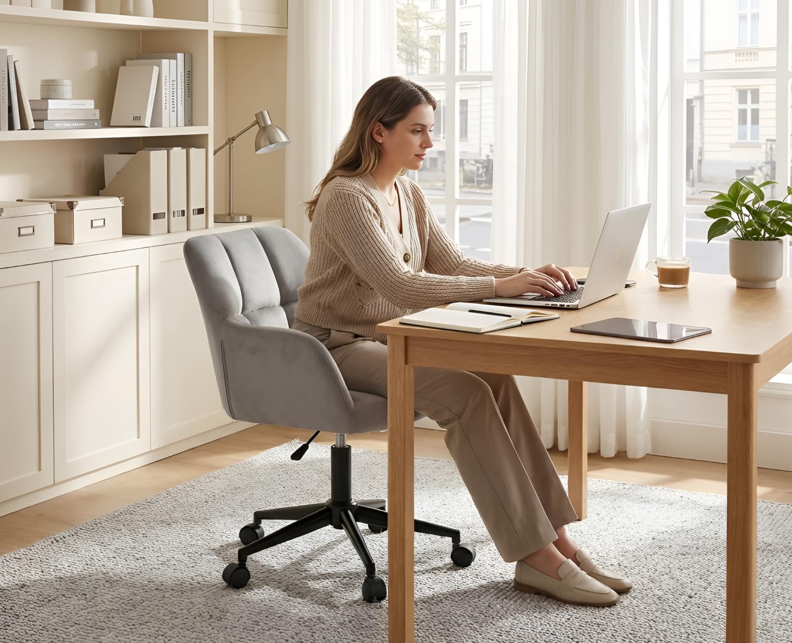 Ya-Home Silla Oficina Silla Escritorio Ergonómico con Ruedas,Gris