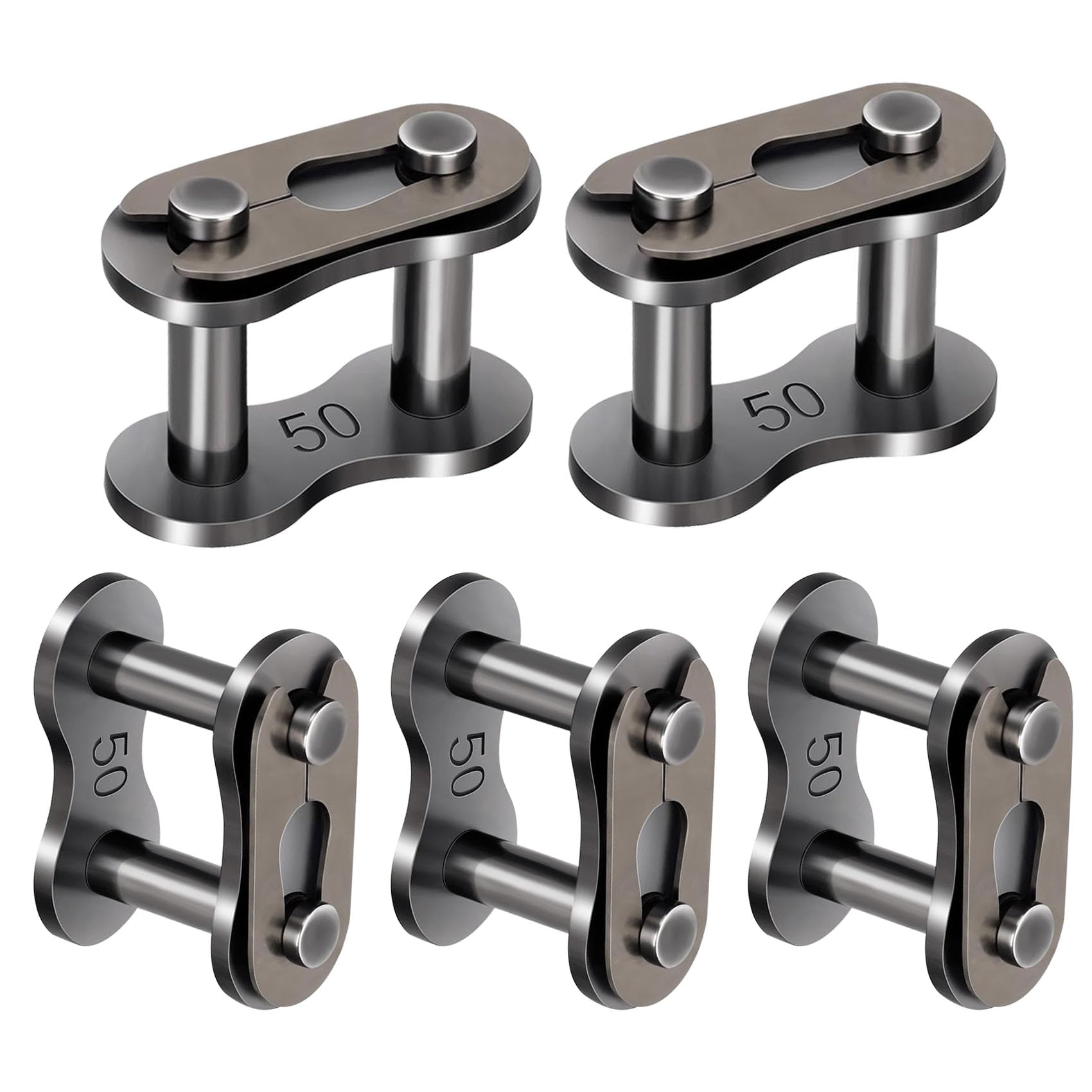 5 Pack #50 Roller Chain Connecting Links Heavy Duty Carbon Steel Master Connector Link for Agricultural Machine, Motorcycles, Mini Bike, Go-Karts, Snow Removal Machines