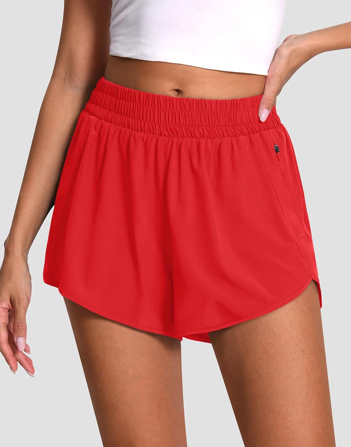 Women's 3" High Waisted Running Shorts Quick Dry Dolphin Sporty Athletic Gym Track Shorts for Women with Zipper Pocket - Image 4