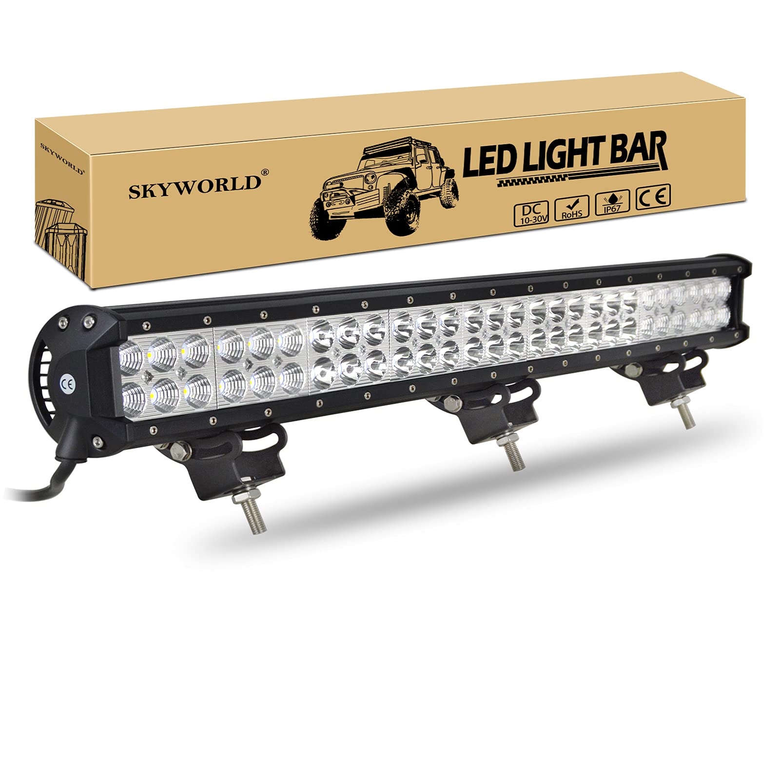 Skyworld White 25 Inch 162W Led Work Light Bar, Spot Flood Combo Beam 12V 24V Offroad Driving Lights Fog Lamp For 4X4 Truck Car Atv Suv Vehicle Boat Lighting, Waterproof 6000K