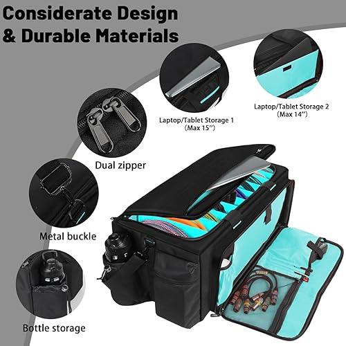 Miniatura 4 de Bolsa grande para DJ incorporada, resistente tablero de soporte, bolsa de cable de DJ con 9 divisores desmontables y correa acolchada para el