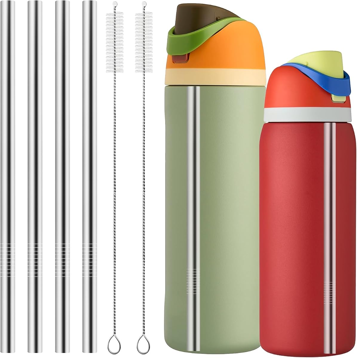 Metal Straw Replacement for Owala Water Bottle 24 oz 32 oz Accessories, With 2 Straw Cleaner, Reusable Stainless Steel Straws Compatible With Owala Water Bottle - 4pcs