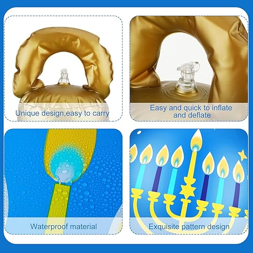 Miniatura 3 de Jetec 4 bolas inflables grandes de PVC de Hanukkah de 24 pulgadas, adornos de menorá judía blanca y azul, decoración inflable para decoración