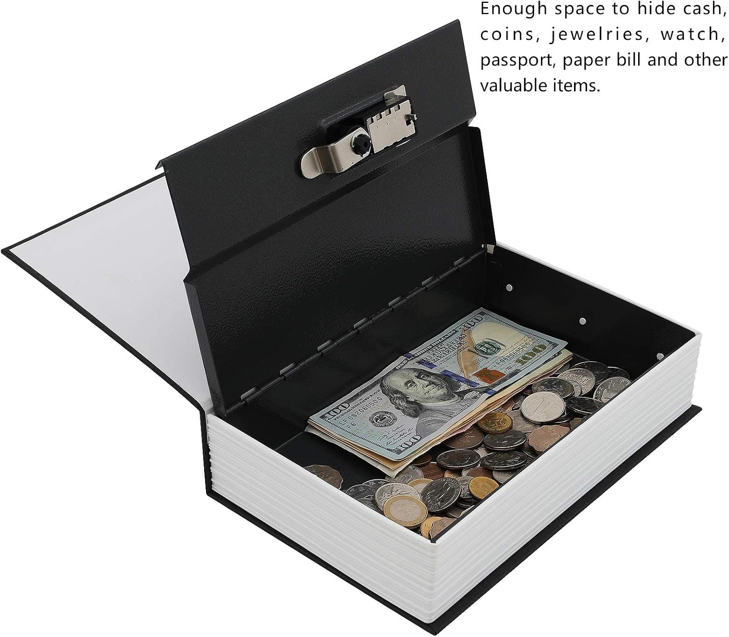 xydstay Book Safe with Combination Lock - Dictionary Shaped Hidden Secret Book safe Diversion Safe Book Lock Box Money Box for Storing Money,Jewelry and Passport,Black,9.5x6.1x2.2 Inches