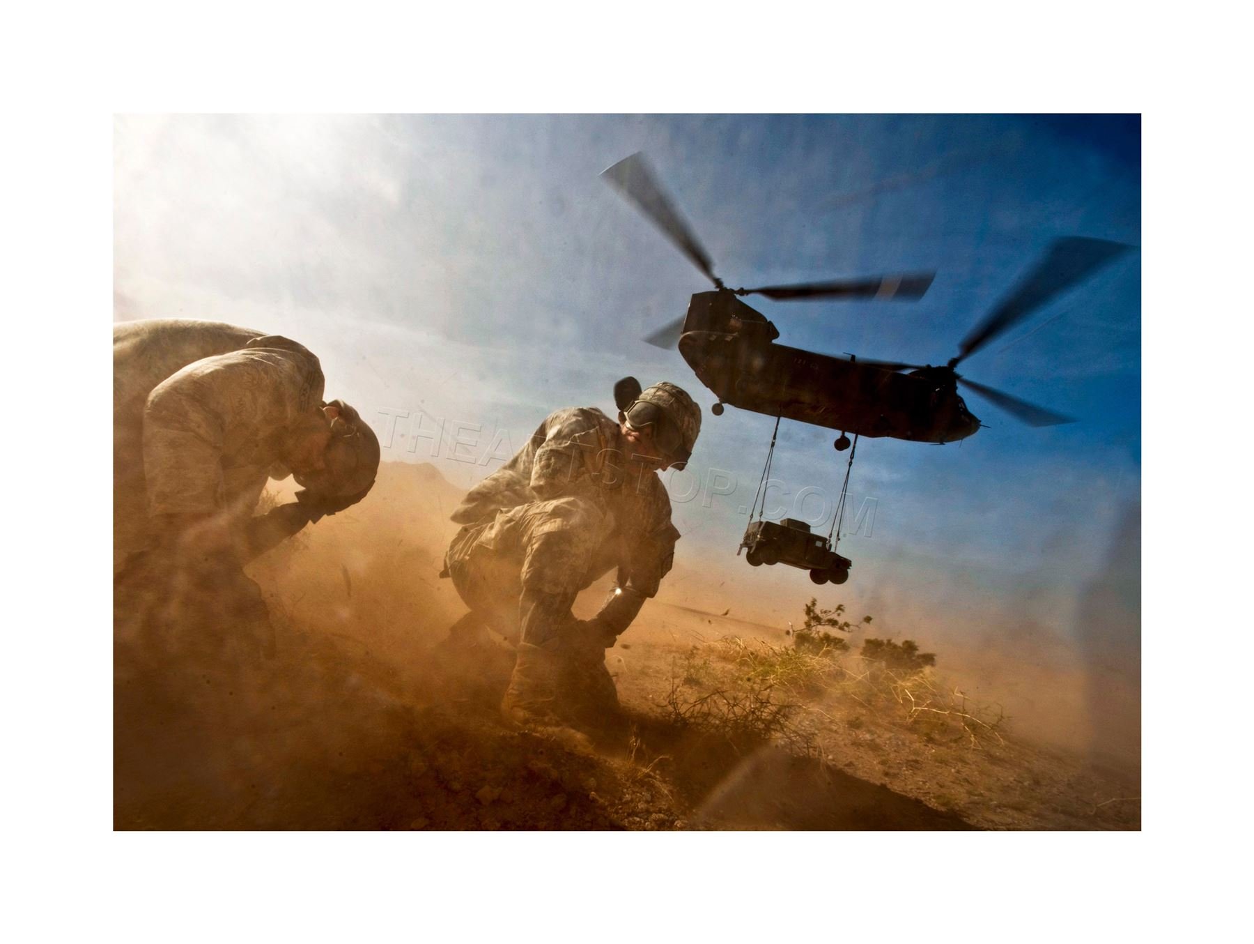 Wee Blue Coo War Photo Helicopter Soldier Desert Jeep Chinook USA Wall Art Print
