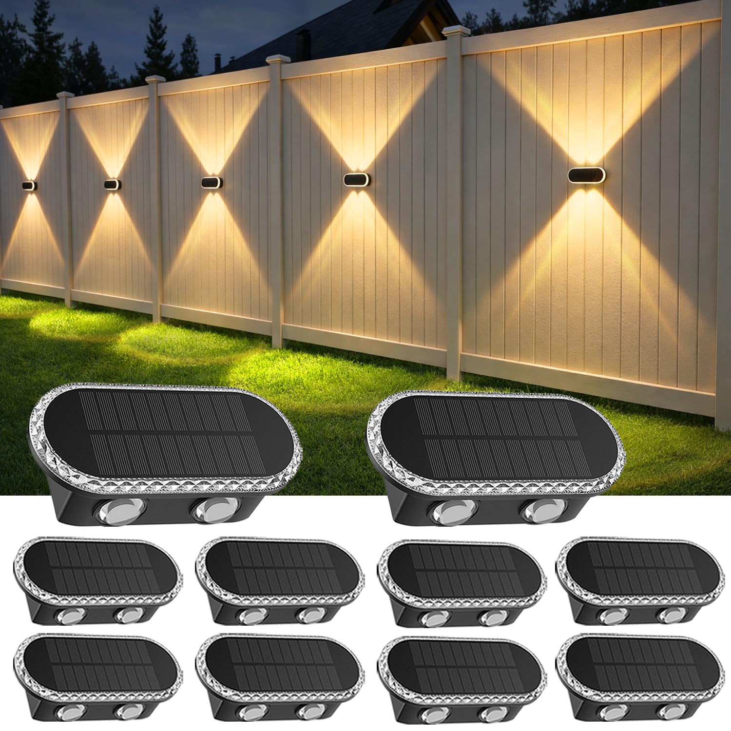 Solar Wandleuchte Aussen 10er-Set: 3 Farbmodi Solarlampen für Außen Wand Up Down - IP65 Wasserdicht Solarleuchten für Garten Garage Terrasse