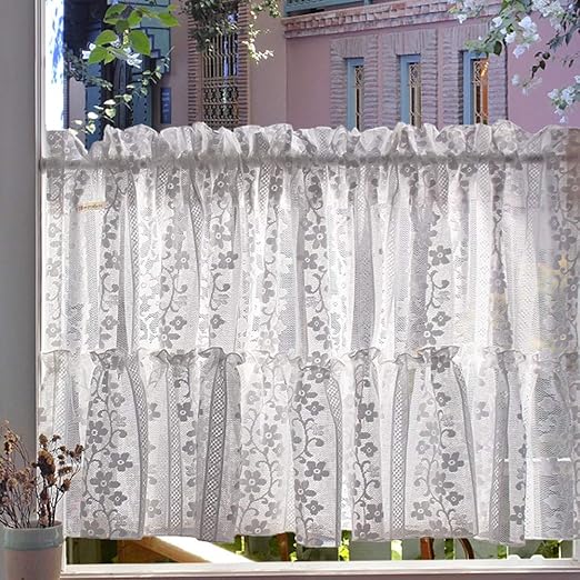 Amazon Mang カフェカーテン 手作りレースカーテン 田園風半窓飾り キッチンカーテン アメリカ国レトロハーフカーテン ホワイト洗える 目隠し カフェカーテン オンライン通販