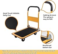 Vista 5 de LEADALLWAY Foldable Push Cart Platform Cart 330lbs Capacity 4 Wheels 28.7x18.5x32.3inches Yellow Small Flatbed Cart Yellow 330lbs