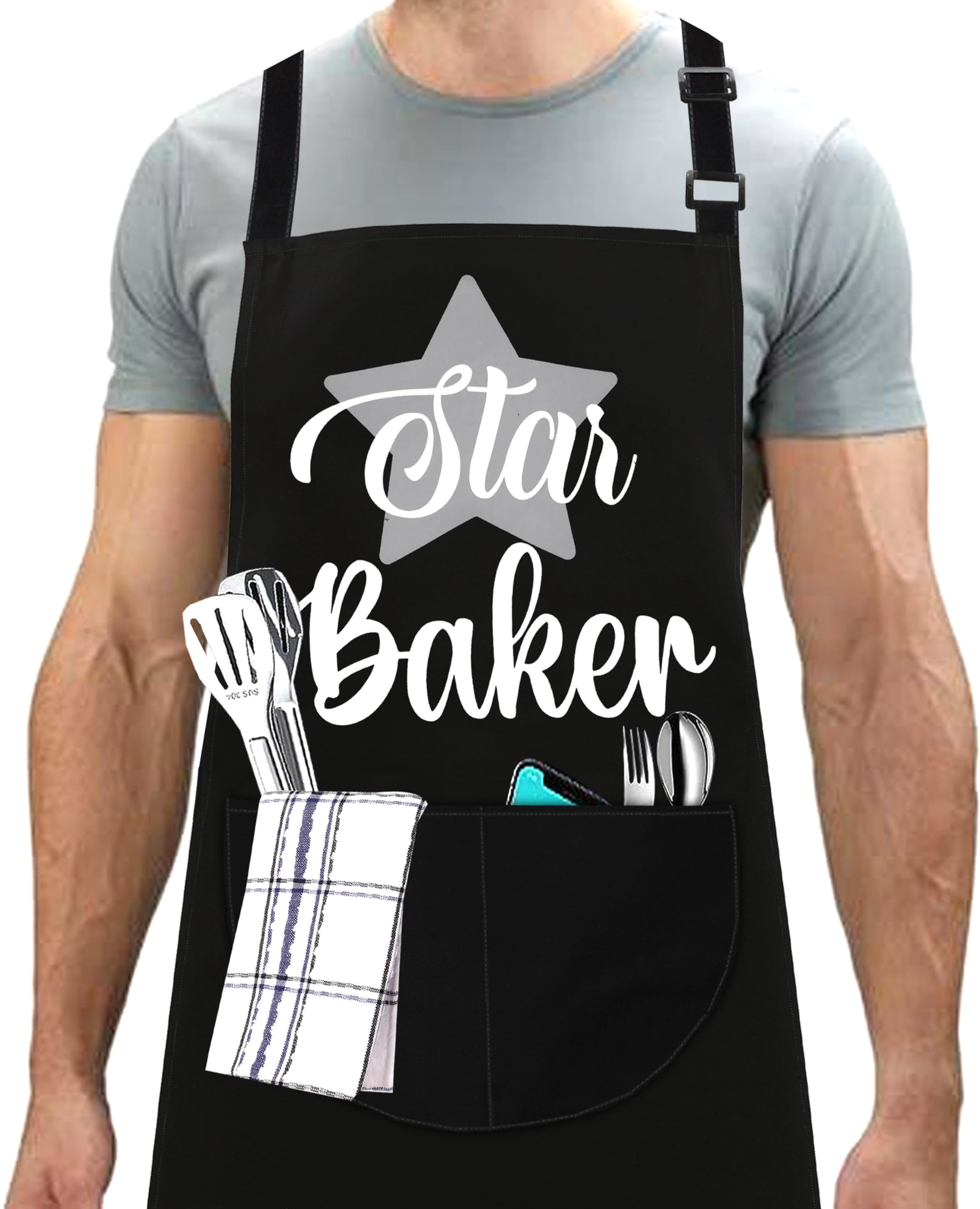Linen Closet Unisex Star Black Linen Closet® Baking Aprons For Women Baker Aprons For Men Funny Baking Gifts For Bakers Wife Husband Mother Daughter Kitchen Apron With Pockets- Baking Queen Apron