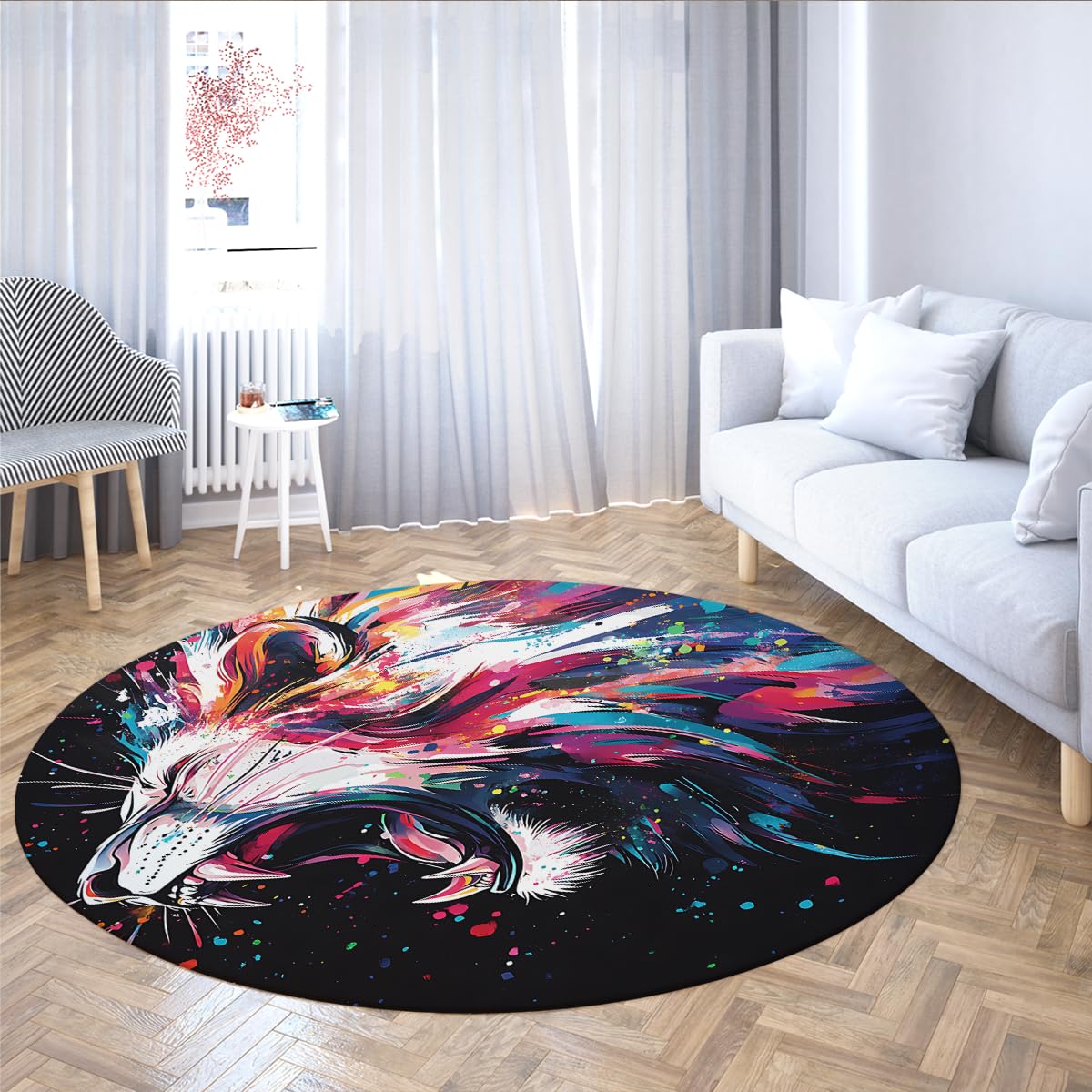 Tapis de sol lion lavable pour chambre et salon : une touche artistique et douce de 180 cm