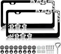 Vista 11 de LIN KANG Marcos de matrícula de hibisco – Paquete de 2 marcos de matrícula para mujer, soportes decorativos para placa de automóvil, marco de placa