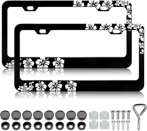 Miniatura 11 de LIN KANG Marcos de matrícula de hibisco – Paquete de 2 marcos de matrícula para mujer, soportes decorativos para placa de automóvil, marco de placa