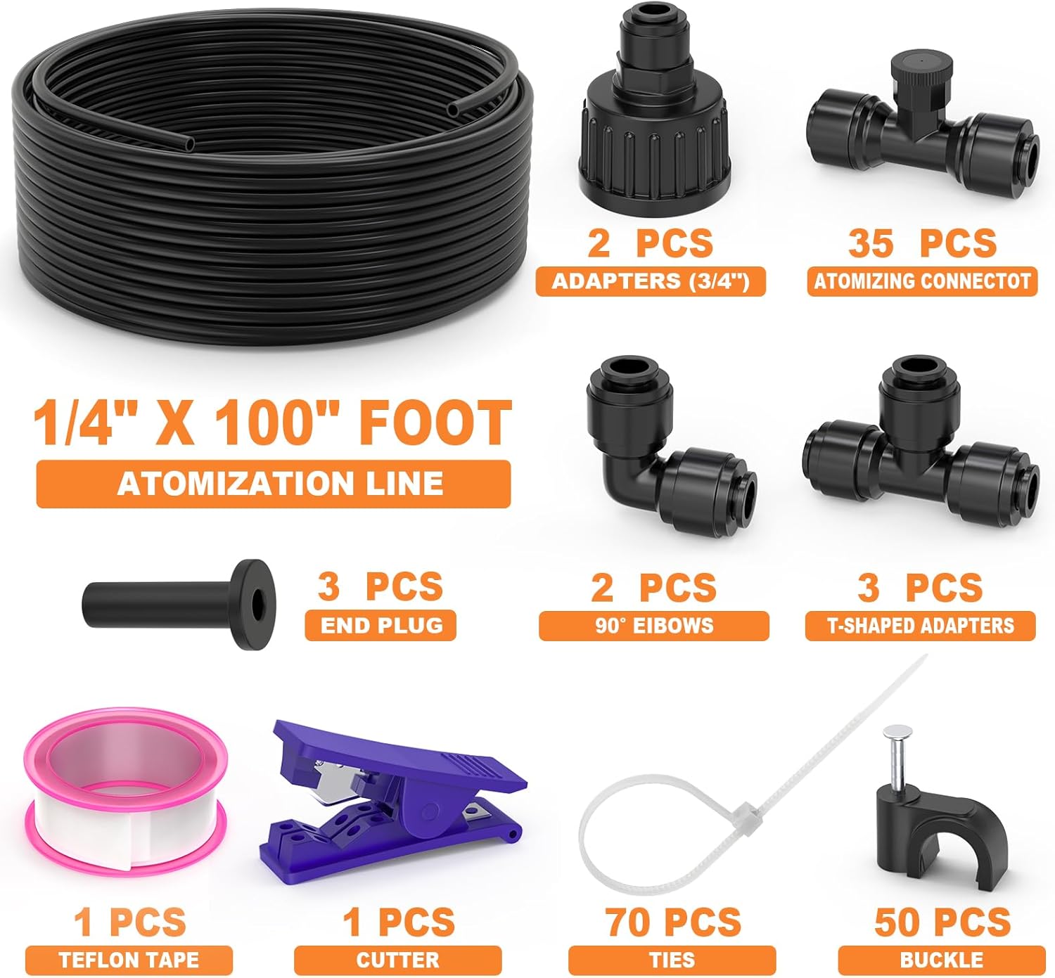 GASHER 100FT Misting Cooling System, Outdoor Water Misting Cooling System for Gardens, Greenhouses, Fan Decks, Parasols, Canopies, Swimming Pools