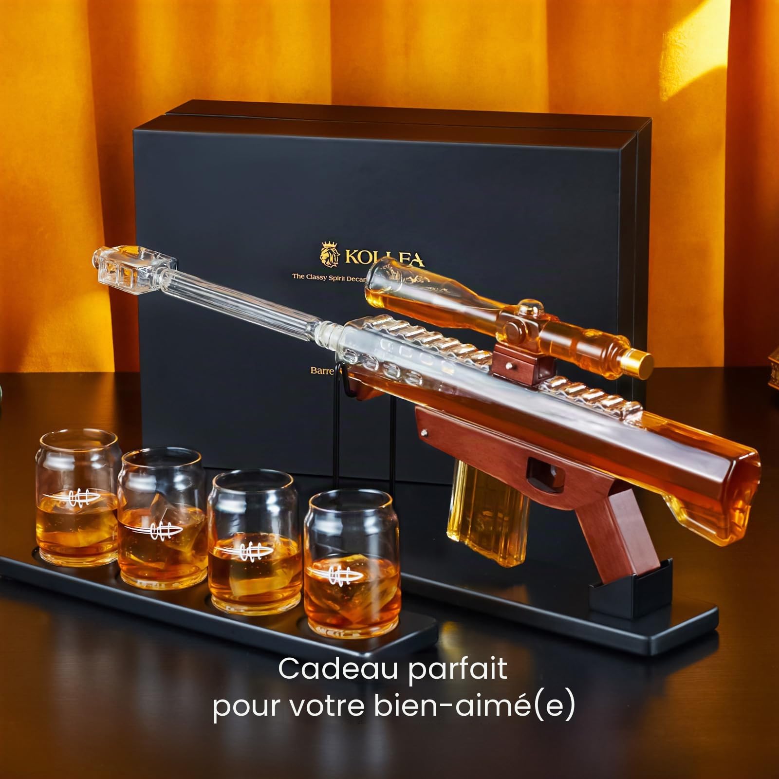 Cadeaux pour homme, papa, ensemble de carafe à whisky Kollea pour homme, ensemble de décanteur avec 4 verres à balles et télescope de visée, idée de cadeau de Noël, d'anniversaire, distributeur