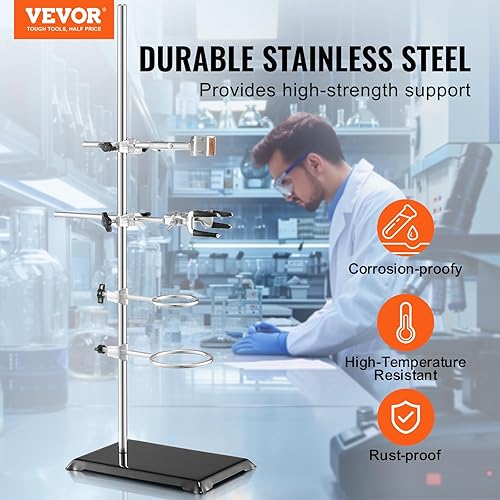 Vista 2 de VEVOR Juego de soporte de laboratorio, soporte de laboratorio de acero con varilla de 23.6 pulgadas y base de hierro fundido de 8.3 x 5.3 pulgadas