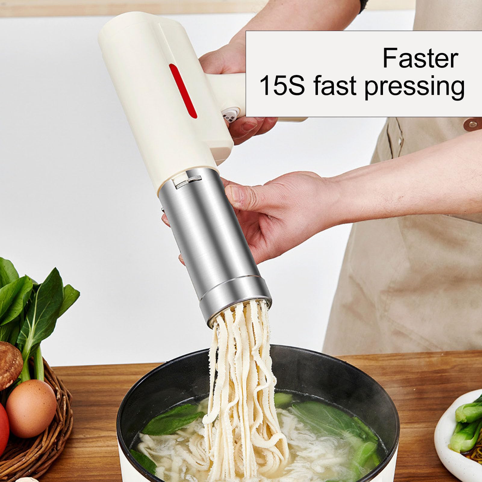 Electric Noodle Maker, Stainless Steel Cordless Handheld Pasta Maker with 5 Pattern Dies, Detachable Portable Automatic Pasta Machine for Homemade Spaghetti Ramen