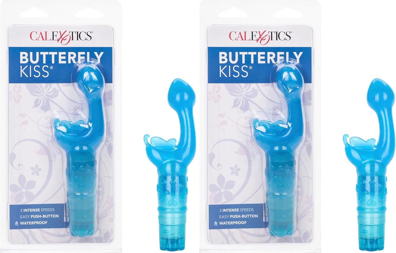 CalExotics Original Butterfly Kiss Vibrator - Multi-Speed Waterproof Vibe – Adult Sex Toys for Couples - Clitoral G Spot Massager – Blue (Pack of 2)