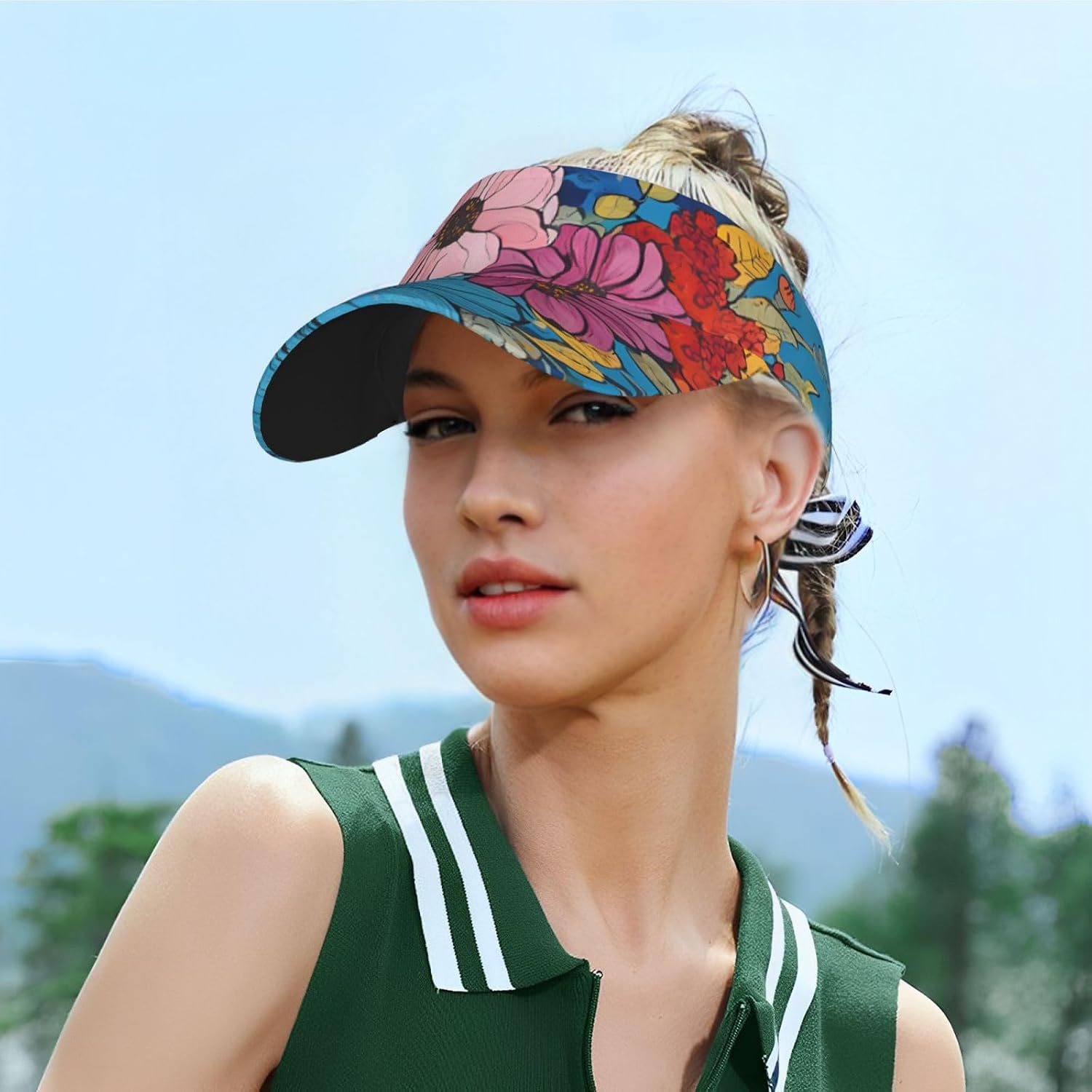 (Hello Hawaii) Adult Sun Visor Hat Adjustable Open Top Sports Cap Breathable for Men Women Beach Vacation Essentials Black