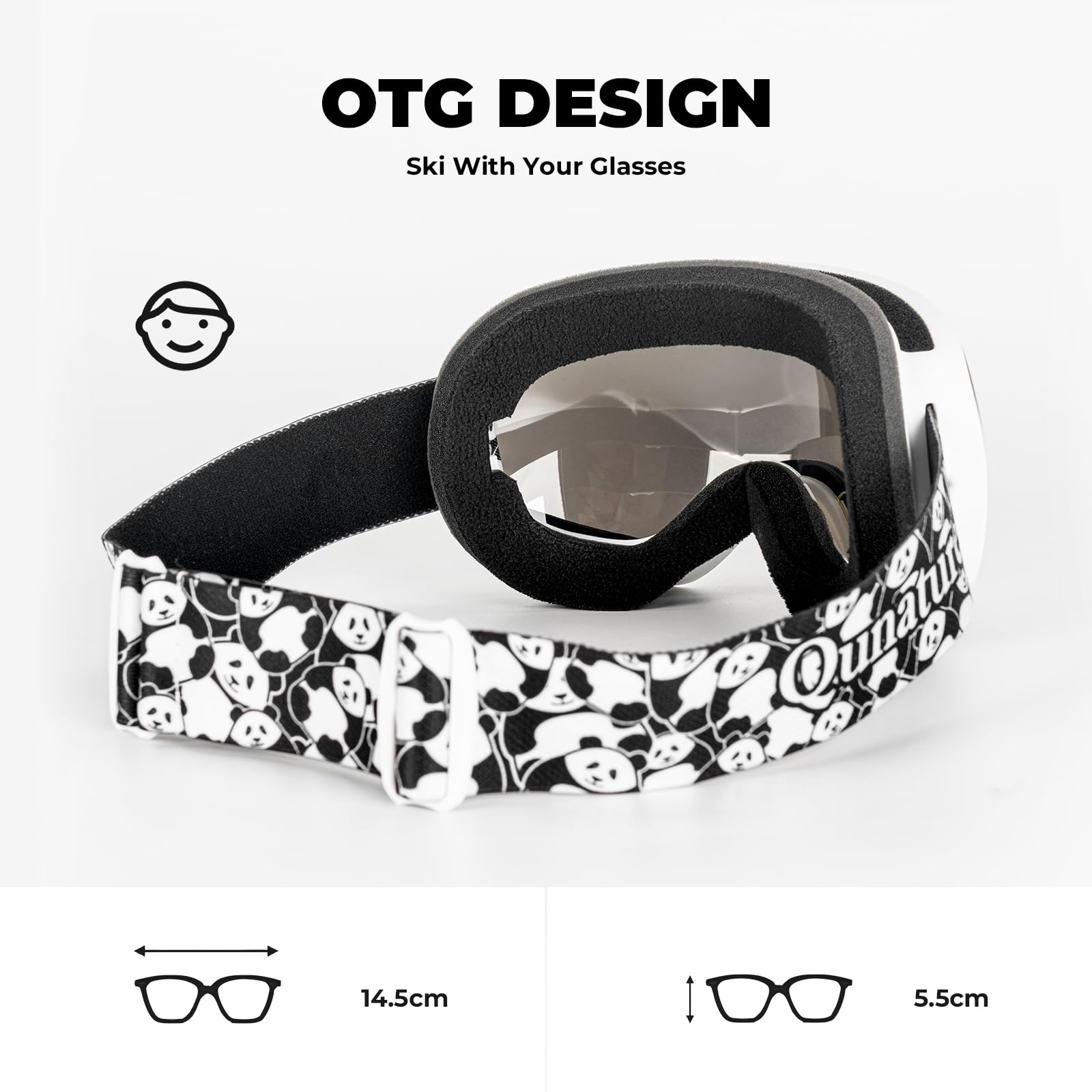 Lunettes Ski OTG Anti-Buée Panda Motif Parent-Enfant Visière Sphérique HD Snowboard Anti-UV Masque Motoneige Élastique Respirant Unisexe Adolescent Compatible avec Casque Grand Vision Hiver