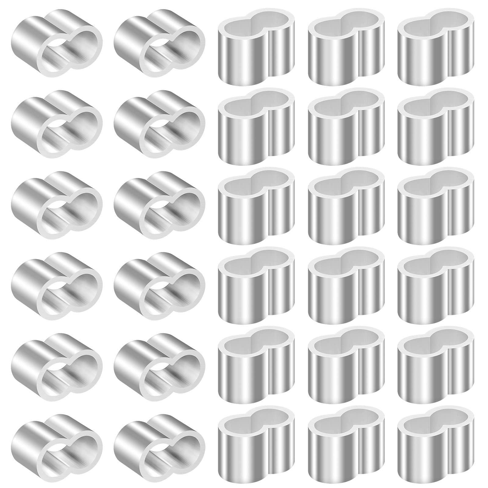 30 sztuk aluminiowych pętli zaciskowych, zaciski kostne, podwójne tuleje do zacisków linowych i tulejek zaciskowych 8,5 mm, zaciski zaciskowe do linki gumowej, linki plandekowej, nierdzewne i wytrzymałe zaciski linowe tuleje zaciskowe