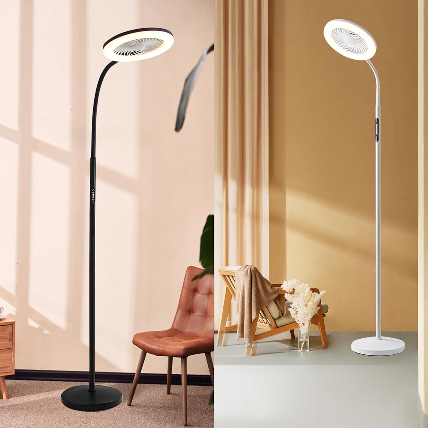 Floor Fan With Lights,Super Silent Multifunctional Dimming Fan,Vertical Touch LED Fan Floor Light,Dual-Purpose Foor Lamp for Floor Fans,Modern Infinite Dimming Floor Light for PianoRoom,Bedroom