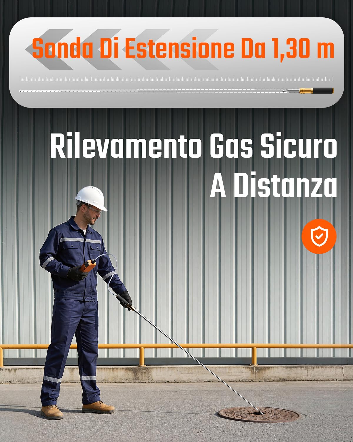 TopTes Guard-966 4 Gas Monitor, Rilevatore Gas Con Pompa Per O₂, LEL, CO E H₂S, Sonda Di Estensione 1.3m Inclusa, Durata Sensore O₂ 5 Anni, Esportazione USB, Per Spazi Confinati E Uso Industriale