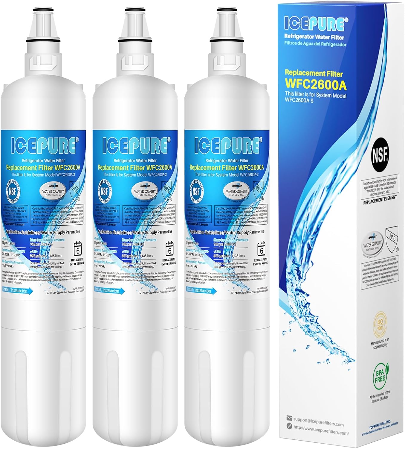 ICEPURE 4204490 Replacement For Sub Zero, Sub-Zero 4204490, 4290510 9030868 Refrigerator Water Filter, 3 Pack
