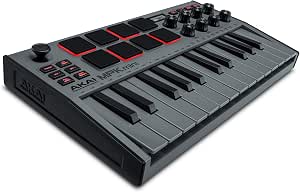 AKAI Professional MPK Mini MK3 - 25 Key USB MIDI Keyboard Controller With 8 Backlit Drum Pads, 8 Knobs and Music Production Software Included, Grey