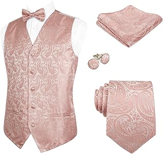 Mens 5pcs Paisley Suit Vest Classic Jacquard Button-Down Waistcoat Set