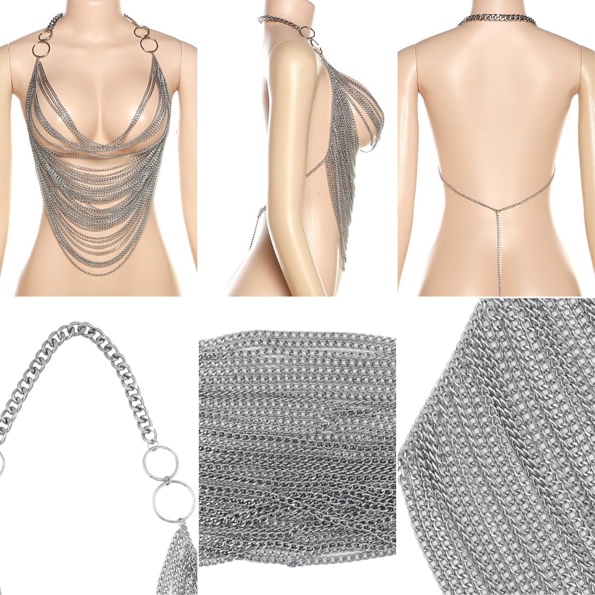 AIBEARTY Women's Sexy Multi-Layer Metal Chain Crop Tops Hollow Out Halter Backless Tassel Camisoles for Rave Party Club - Image 7